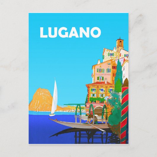 Zeilen op het Lugano-meer, zomer in Zwitserland Briefkaart (Voorkant)
