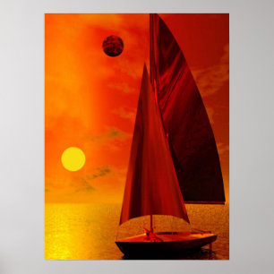 Zeilen op zonsondergang poster