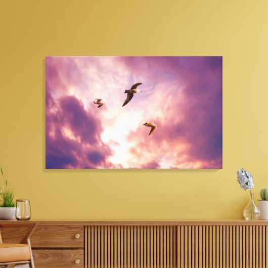 Zeilen vliegen in een zonnehemel canvas afdruk (Insitu (Woonkamer))