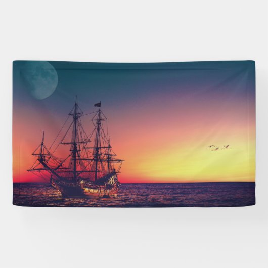 Zeilend schip naar de zon spandoek (Horizontaal)