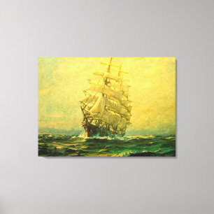 Zeilend schip vaart de Atlantische Oceaan over Canvas Afdruk