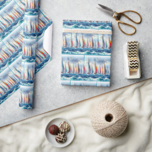 Zeilende Meeuwen Met Zeilboot Regatta Cadeaupapier