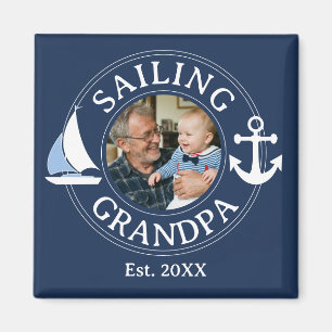 Zeilende Opa Jaar Gesticht Navy Blauwe Foto Magneet