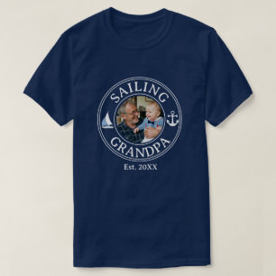 Zeilende Opa Jaar Opgericht Navy Blauwe Foto T-shirt