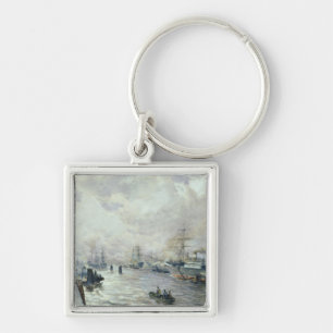 Zeilende schepen in de haven van Hamburg, 1889 Sleutelhanger