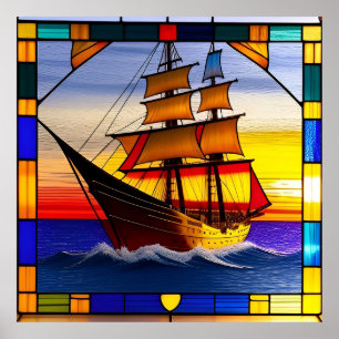 🌅 Zeilende zonsondergang accent voor nautische th Poster
