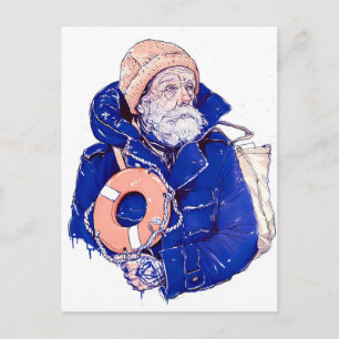 Zeiler die reddingsboei vasthoudt en een oranje ge briefkaart