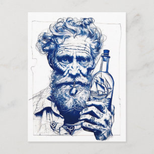 Zeiler met fles met klein modelschip briefkaart