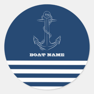Zeiler Scheepsanker Marineblauw Gestreepte Ronde Sticker