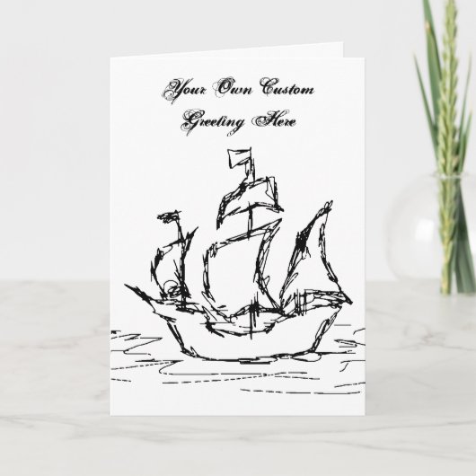 Zeilschip en aangepaste tekst in zwart-wit, kaart (Voorkant)