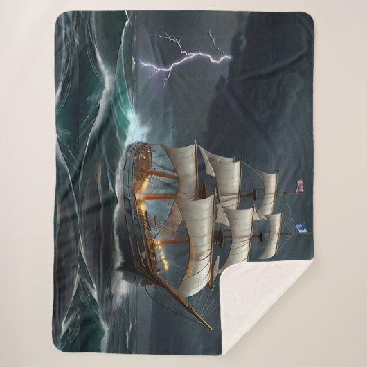 Zeilschip en Lightning Art Sherpa Deken (Voorkant)
