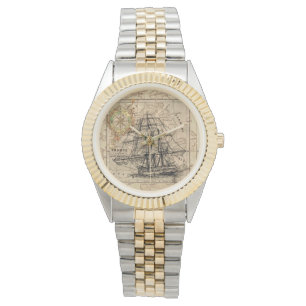zeilschip en oude Europese kaart Horloge