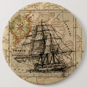  zeilschip en oude Europese kaart Ronde Button 6,0 Cm