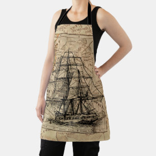  zeilschip en oude Europese kaart Schort