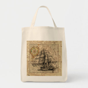 zeilschip en oude Europese kaart Tote Bag