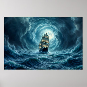 Zeilschip episch storm dark fantasy decor poster