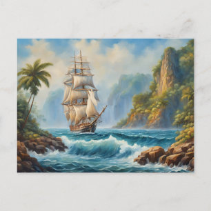  Zeilschip in de buurt van Tropical Island Briefkaart