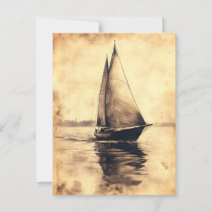 Zeilschip in houtskool op perkament briefkaart