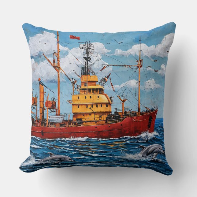 Zeilschip Oceaan Reizen Maritieme Esthetische Deco Kussen (Voorkant)