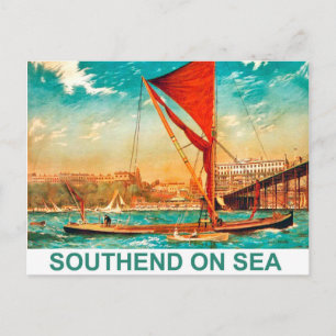 Zeilschip op de kust van Southend on Sea, vintage Briefkaart