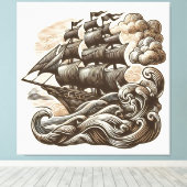 Zeilschip op het Open Zee - gegraveerd Canvas Afdruk (Insitu (Houten vloer))