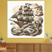 Zeilschip op het Open Zee - gegraveerd Canvas Afdruk (Insitu (Woonkamer))