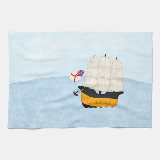 Zeilschip op het open Zee Theedoek (Horizontaal)