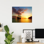 Zeilschip op zomerzonsondergang, romantische foto poster (Thuiskantoor)