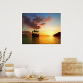 Zeilschip op zomerzonsondergang, romantische foto poster (Keuken)