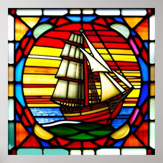 Zeilschip over oceaangolven poster
