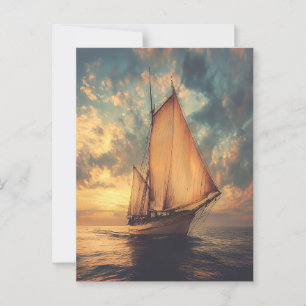 Zeilschip tegen een zonsondergang briefkaart