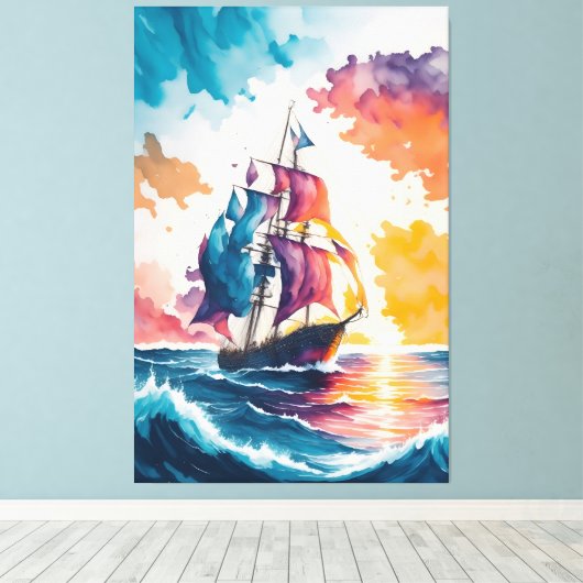 Zeilschip Zee schilderij Canvas Afdruk (Insitu (Houten vloer))