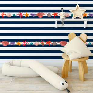Zeilstof met leuke schelpen, schelpen, zeesterren behang