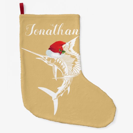 Zeilvis met Santa Hat Stocking Grote Kerstsok (Voorkant)