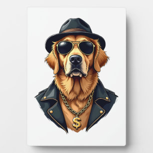 Zeldzame coole gouden retriever hond in zonnebril  fotoplaat