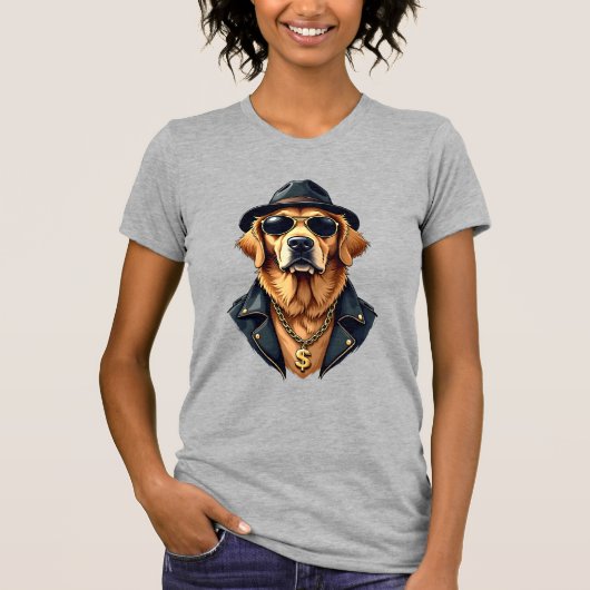 Zeldzame coole gouden retriever hond in zonnebril t-shirt (Voorkant)