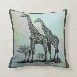 Zeldzame Retro Afrikaanse Giraffen in Hoog Kleur O Kussen