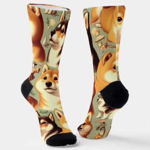 Zeldzame Shiba Inu Naadloos Patroon Sokken