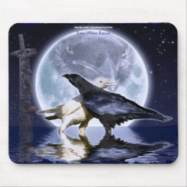 Zeldzame Witte Ravens & Maan Wildlife Fantasy Art Muismat