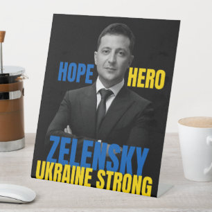 Zelensky Hope Hero Ukraine Sterke Reclamebord Met Voetstuk