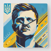 Zelenskyy Pop Art Wall Clock Vierkante Klok (Voorkant)