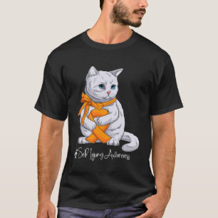 Zelf Letsel Bewustzijn Maand Oranje Lint Kat T-shirt