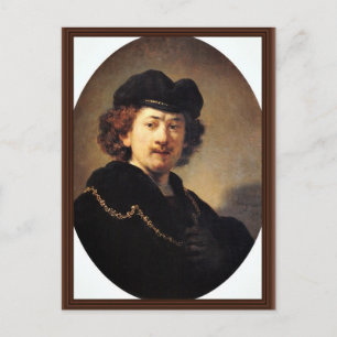 Zelf-portret met een Beret- en een goudketen [1]. Briefkaart