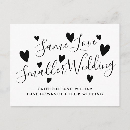 Zelfde Liefde Kleine Micro Bruiloft Downsize Veran Aankondigingskaart (Voorkant)