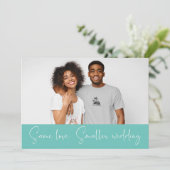 Zelfde Liefde Kleinere Bruiloft Foto Teal Aankondiging (Staand voorkant)