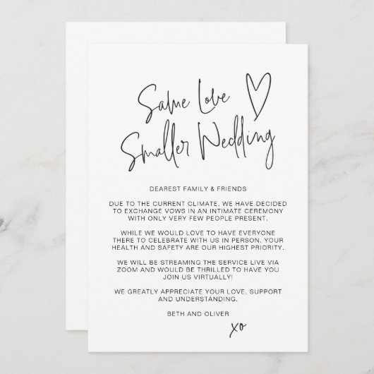 Zelfde liefde Kleinere bruiloft Ondermaatse Script Aankondiging (Voorkant / Achterkant)