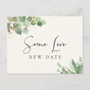 Zelfde Liefde Nieuwe Datum Eucalyptus Crème Trouw Aankondigingskaart