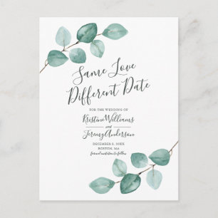 Zelfde liefde verschillende datum eucalyptus zwart aankondigingskaart