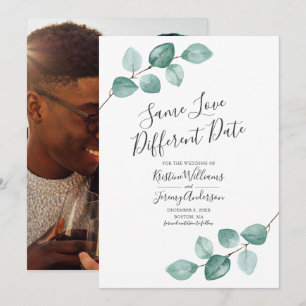 Zelfde liefde verschillende datum eucalyptus zwart save the date