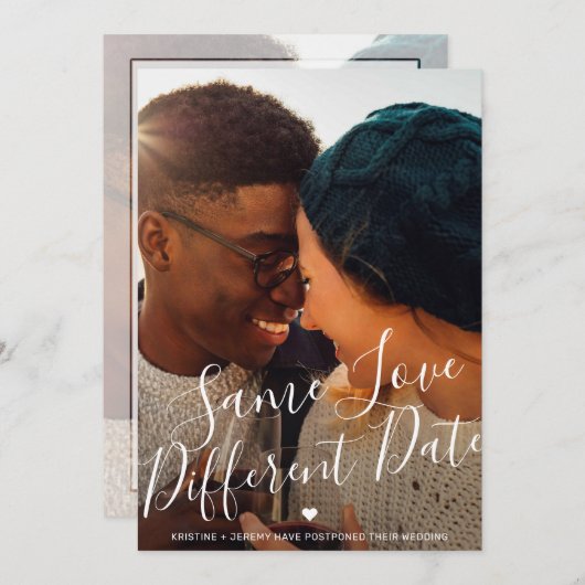 Zelfde Liefde Verschillende Datum Script Foto Brui Aankondiging (Voorkant / Achterkant)